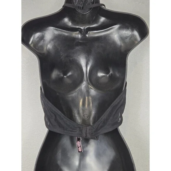 Victorias Secret Very Sexy Halter Keyhole Sheer Black XL Lace Up Goth Grunge Top - Picture 6 of 8